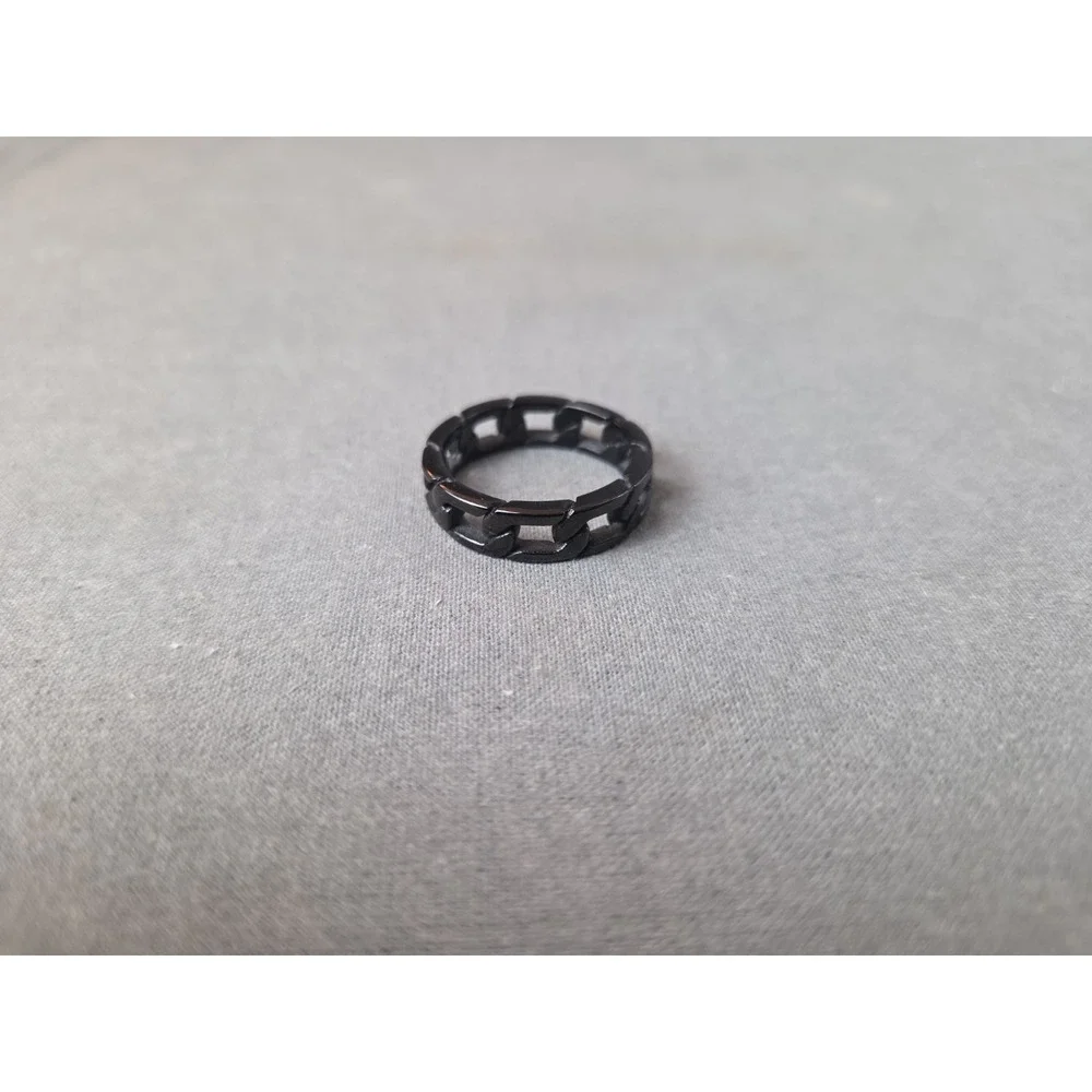Mens Black Miami Cuban link Ring Band Biker Jewelry Stainless Steel Size 10